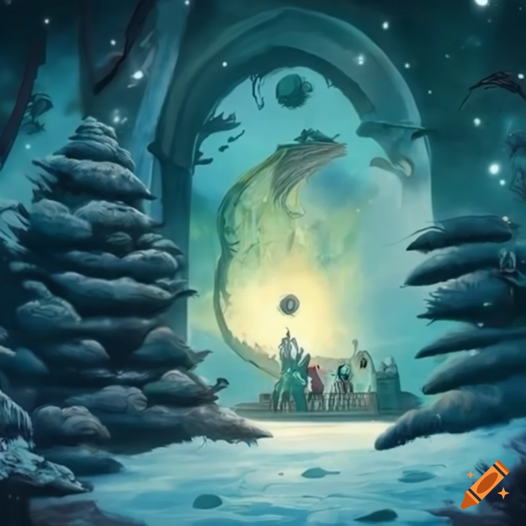 Magical winter wonderland with Star Wars characters and Studio Ghibli creatures