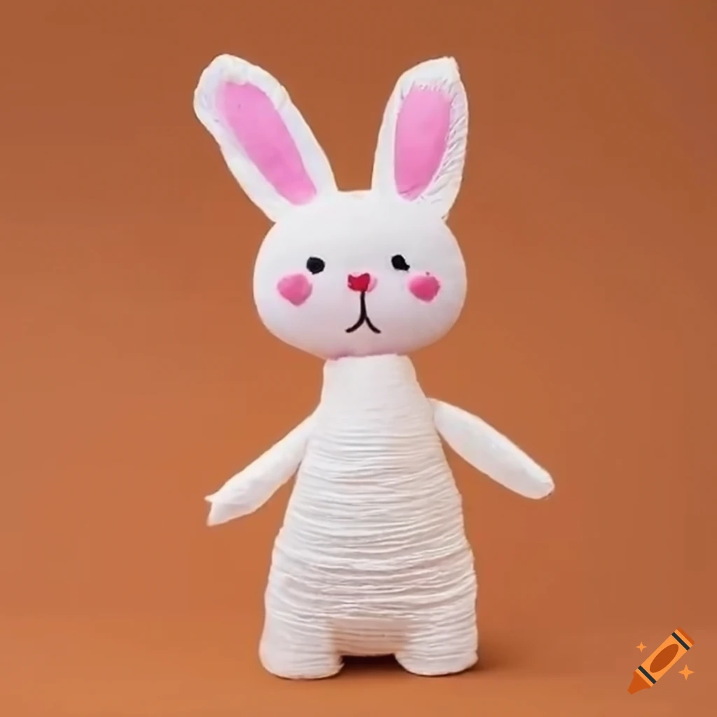 Cute crepe paper bunny doll with a happy expression