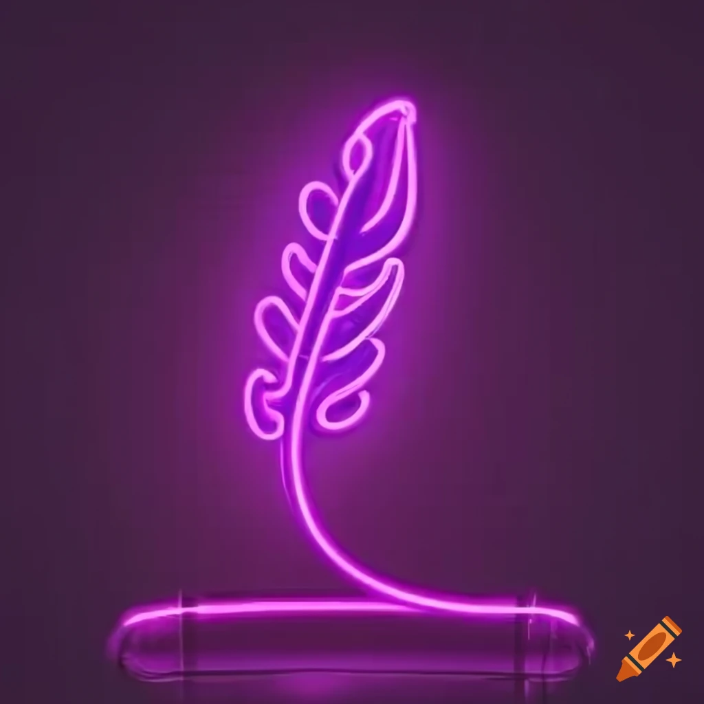 Neon sign of a purple feather