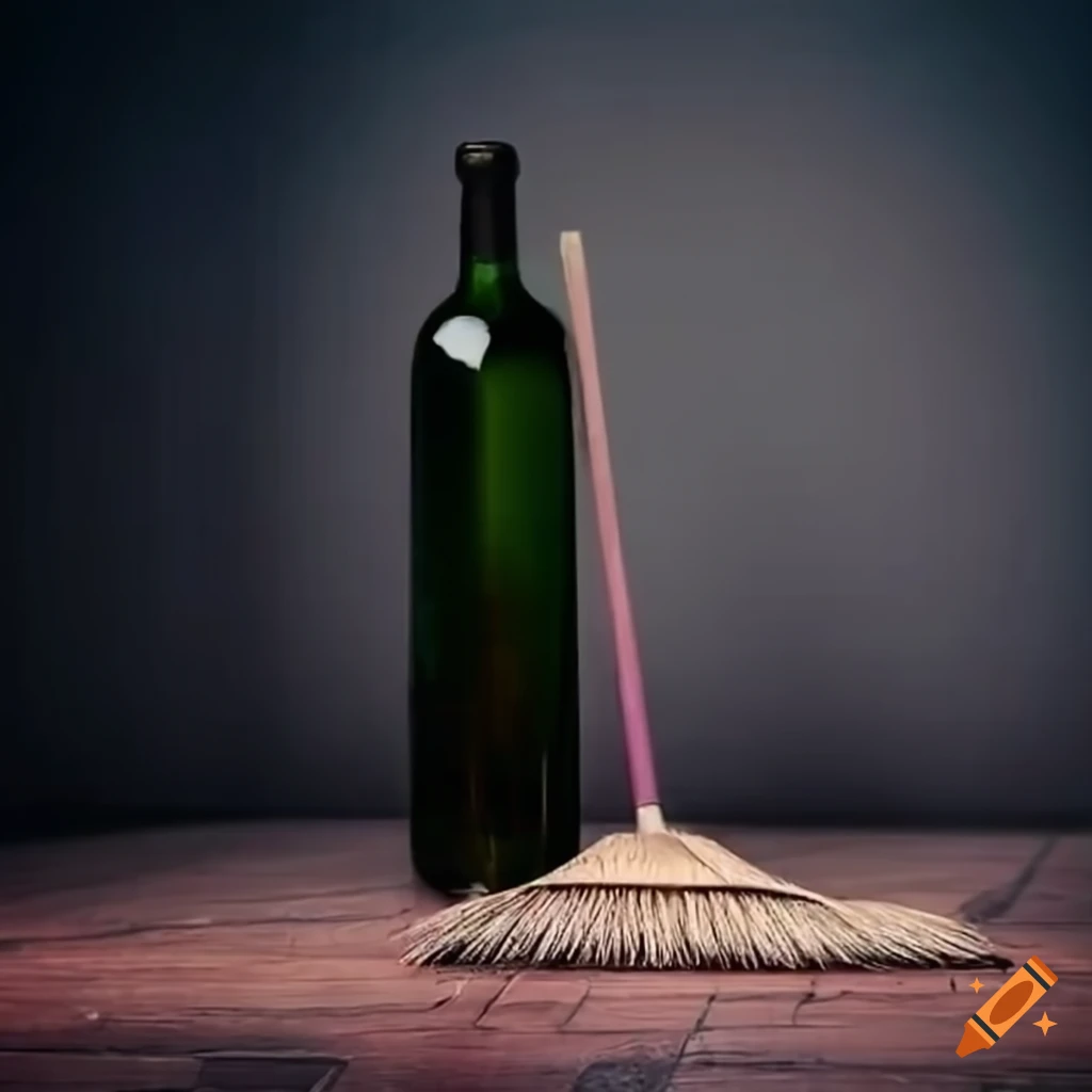 Broken wine bottle and broom on the floor