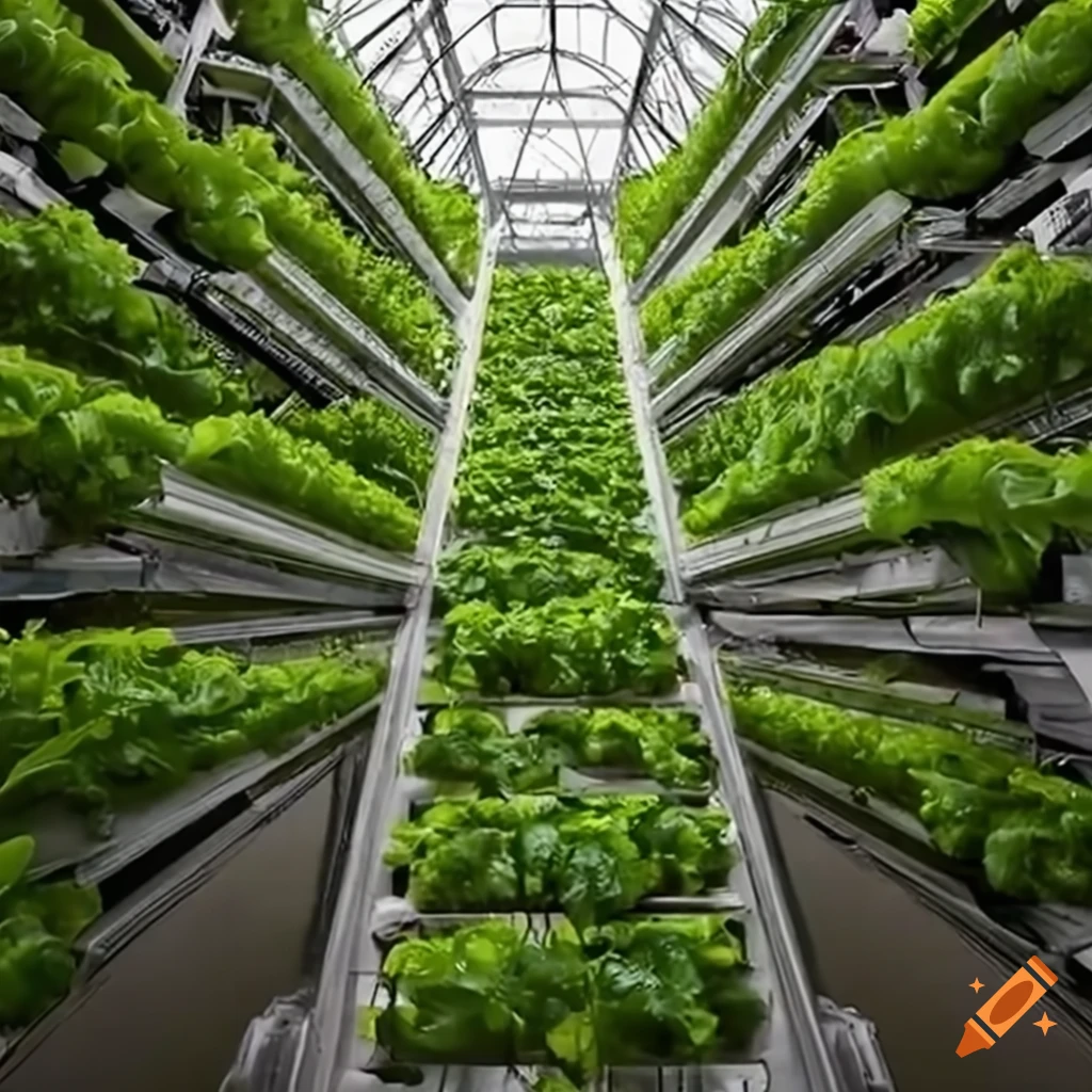 Futuristic greenhouse with smart machinery and hydroponic farms