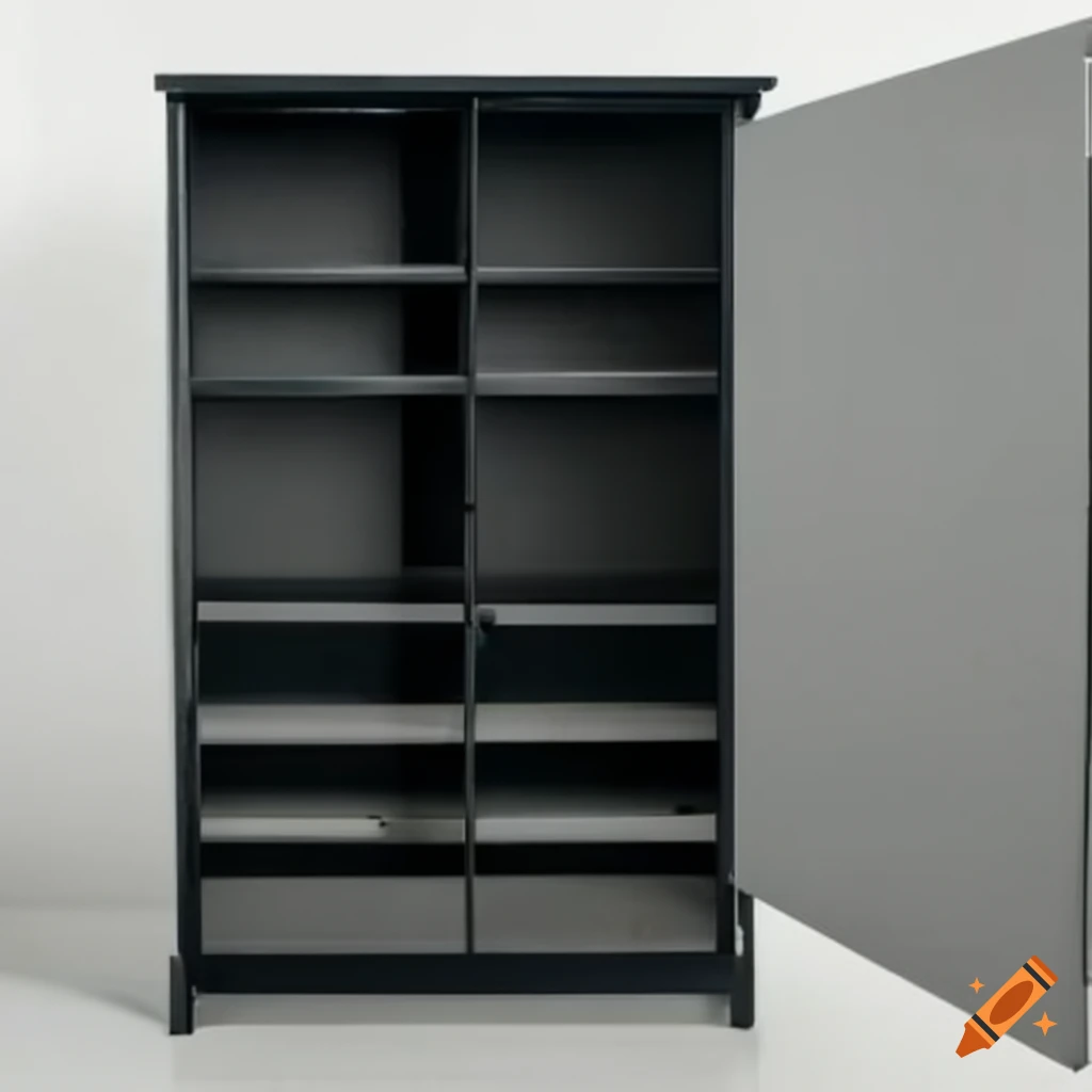 An empty open metal wardrobe