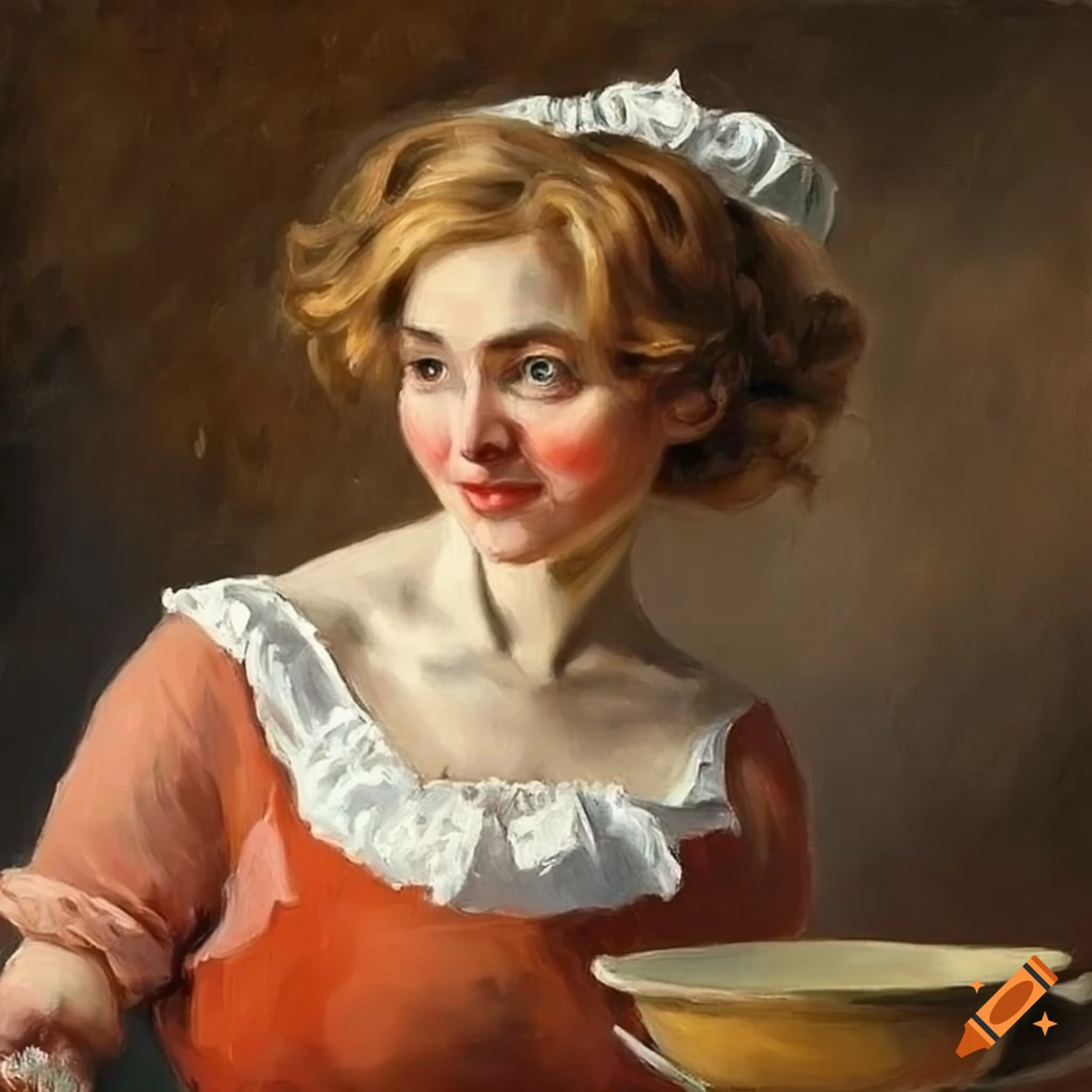 Serving woman in a petticoat in a barn, highly detailed oil painting textured