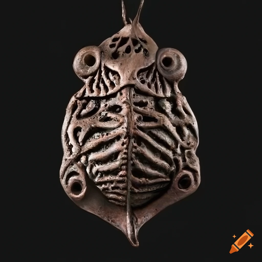 Cast Iron metalwork with frog skin and wool of bat