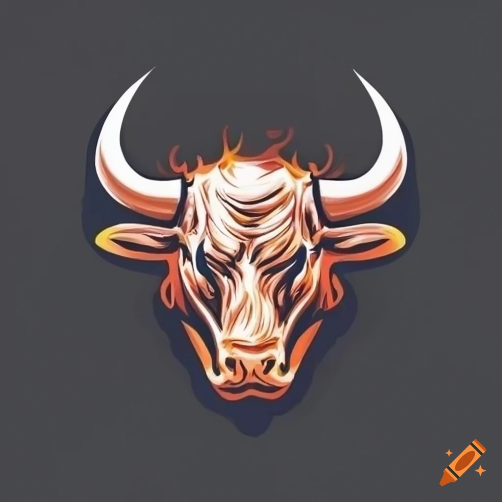 Flaming bull head logo design on Craiyon