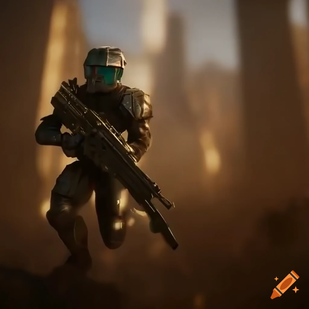 Sci-fi soldiers running on a fiery battlefield in Unreal Engine 5