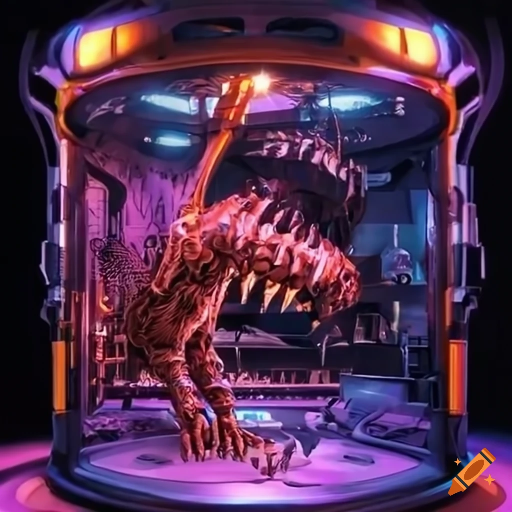 Enormous claw machine with a mysterious beast inside