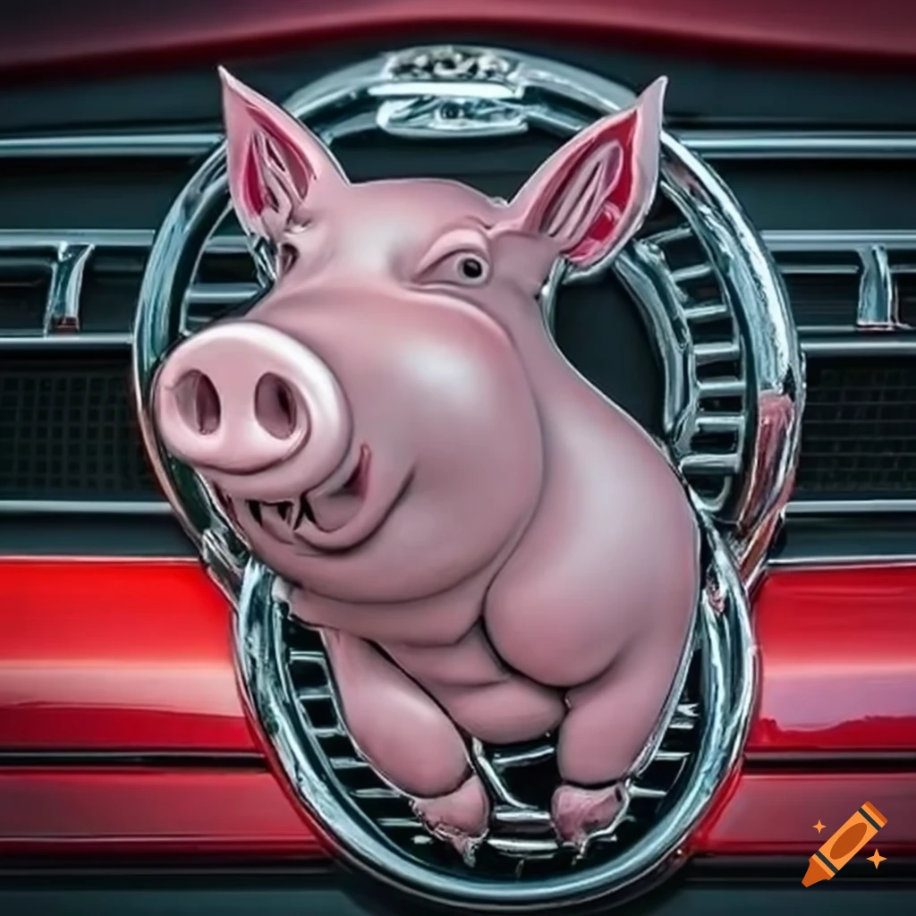 Custom car emblem with a powerful pig holding a triumphant fist
