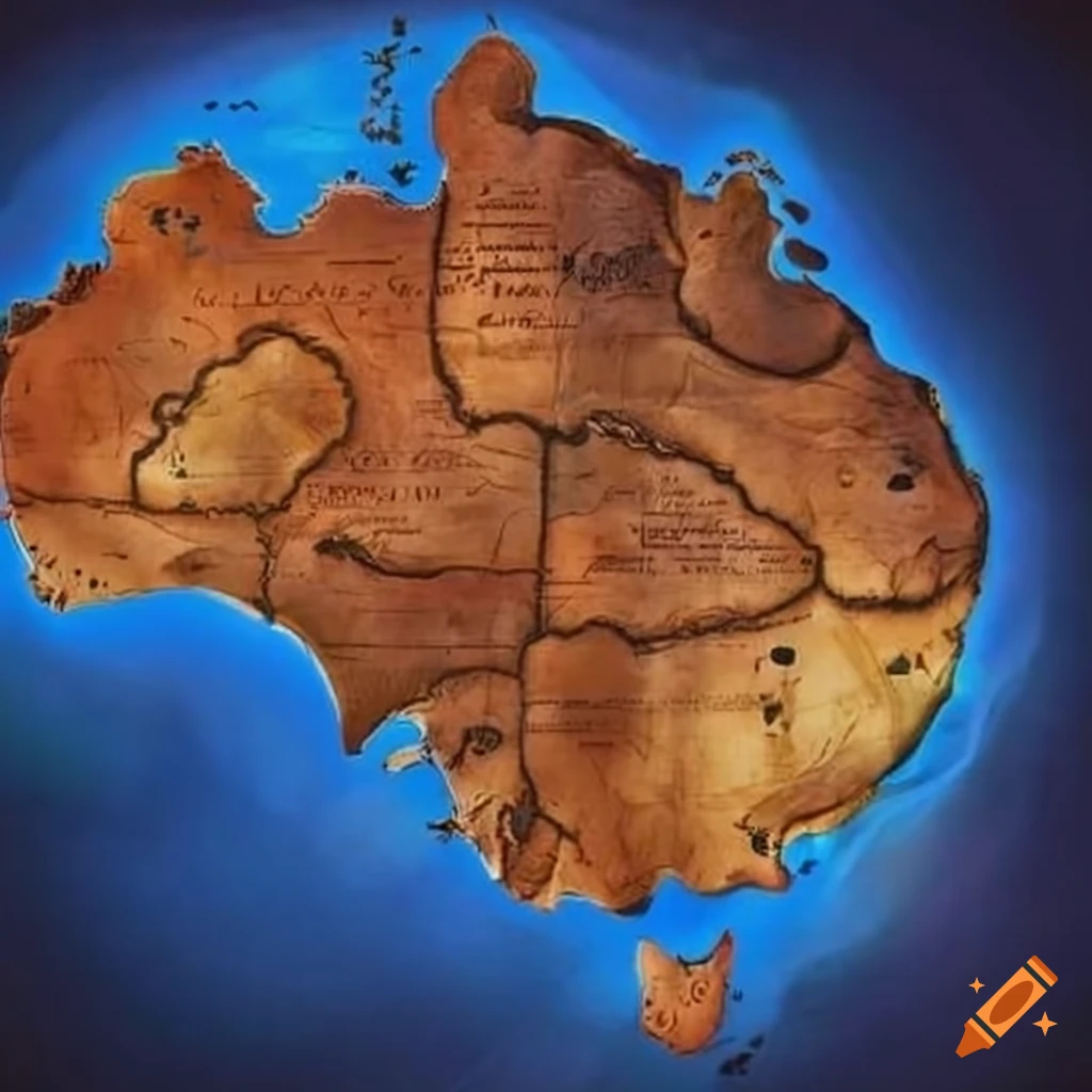 Ancient map centered on Australia
