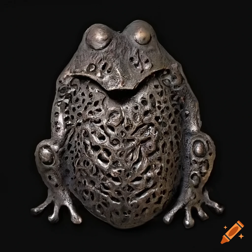 Cast Iron metalwork with frog skin and wool of bat