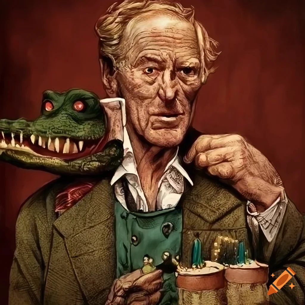 Exuberant details of a graphic novel villain with elements of Norman Rockwell and James Gurney's style