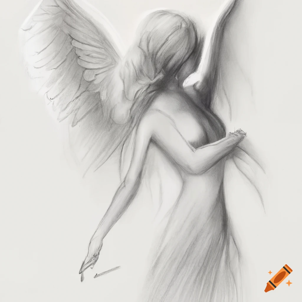 Angelic female figure with flowing hair and arms extended in heavenly glow