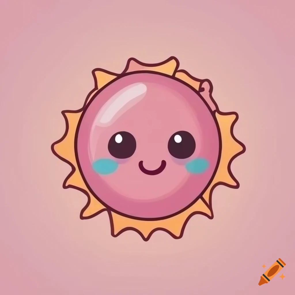 Kawaii sun in 2d vector style with bold outline and bright pastel colors