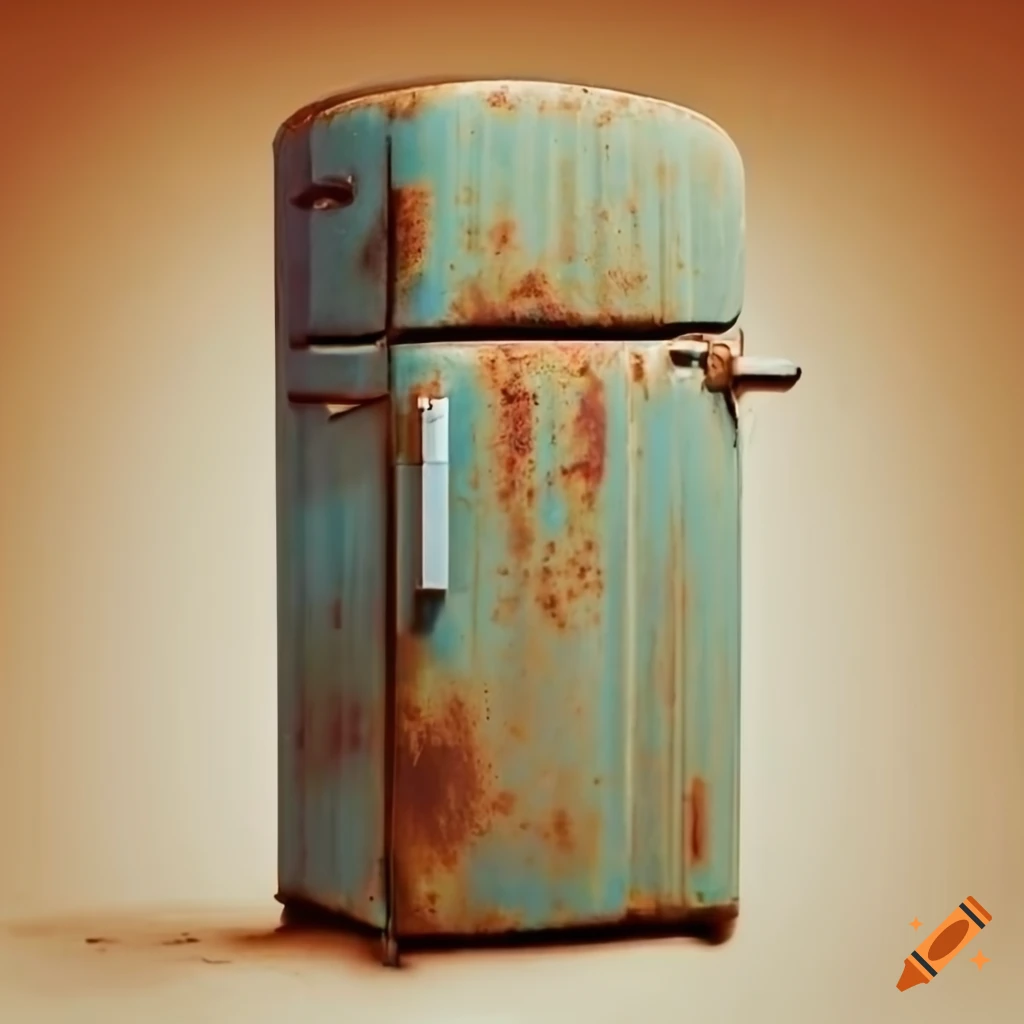 Vintage rusty light-colored fridge in high definition