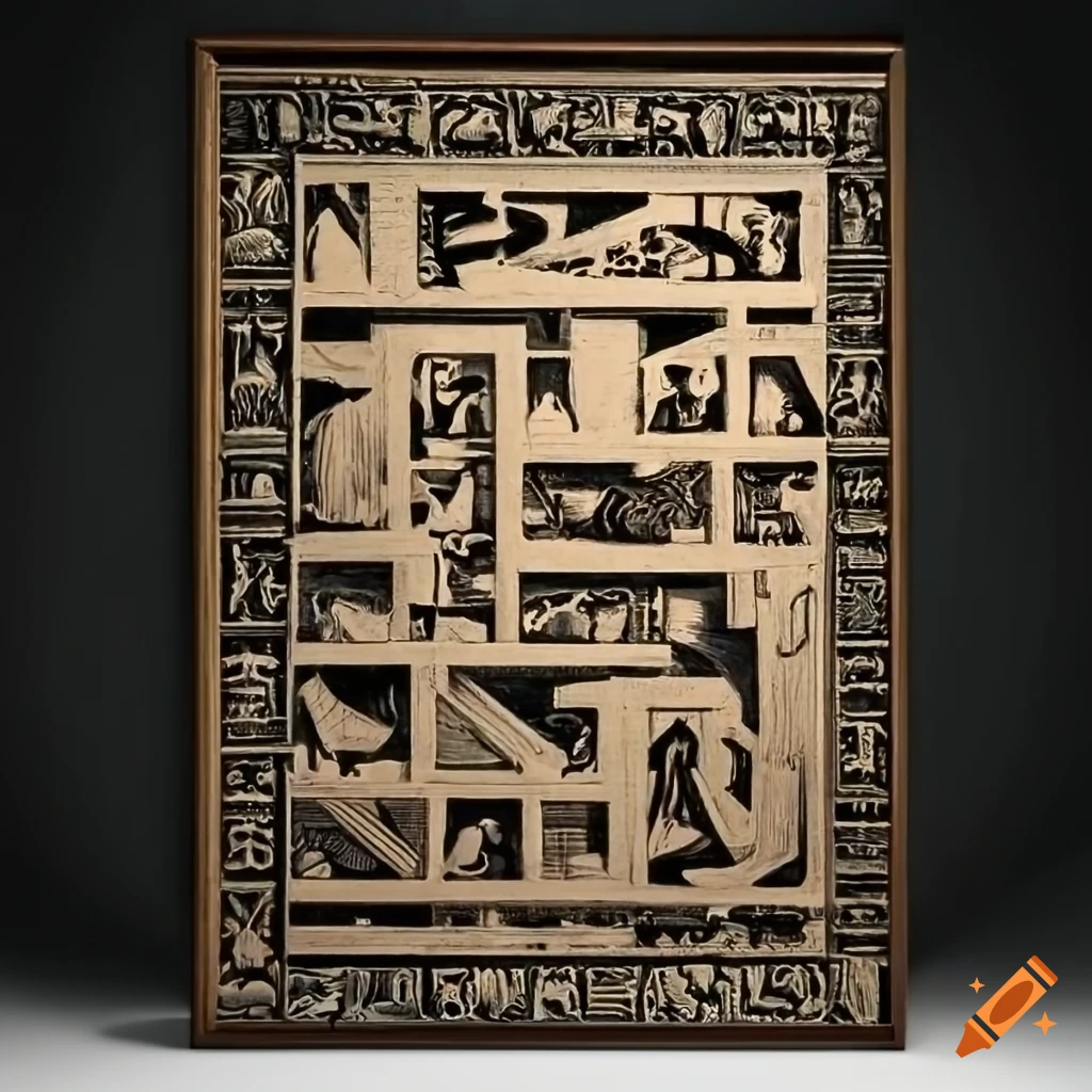 Stunning graphic novel poster featuring Hieroglyphs, Vermeer, Rockwell, Escher, and Grant Woods