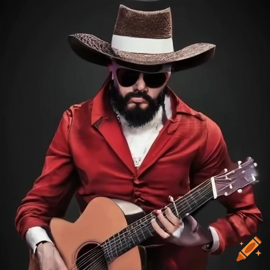 Space cowboy playing acoustic guitar