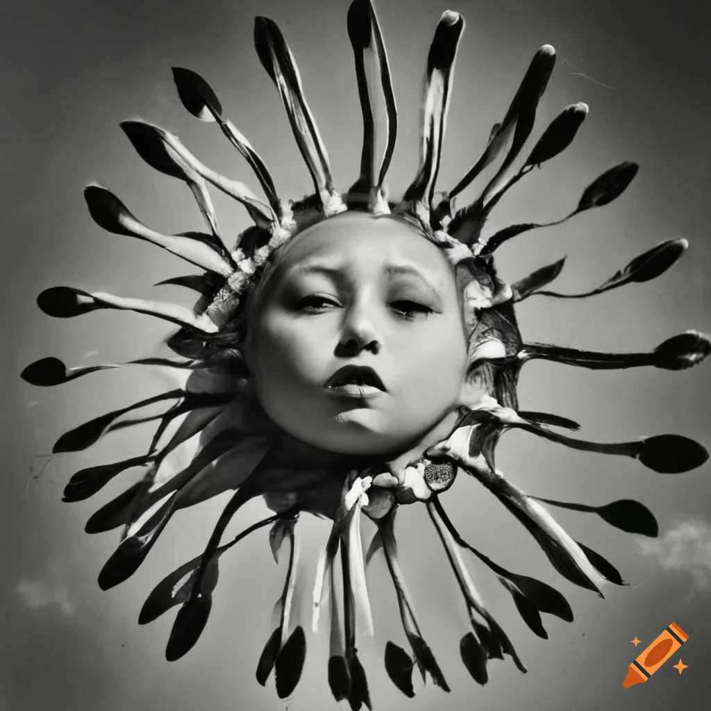 Black and white 1950s style image of a sun