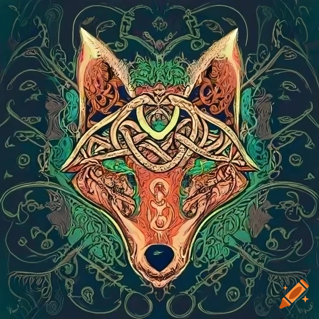 Charming Celtic fox with intricate patterns and details