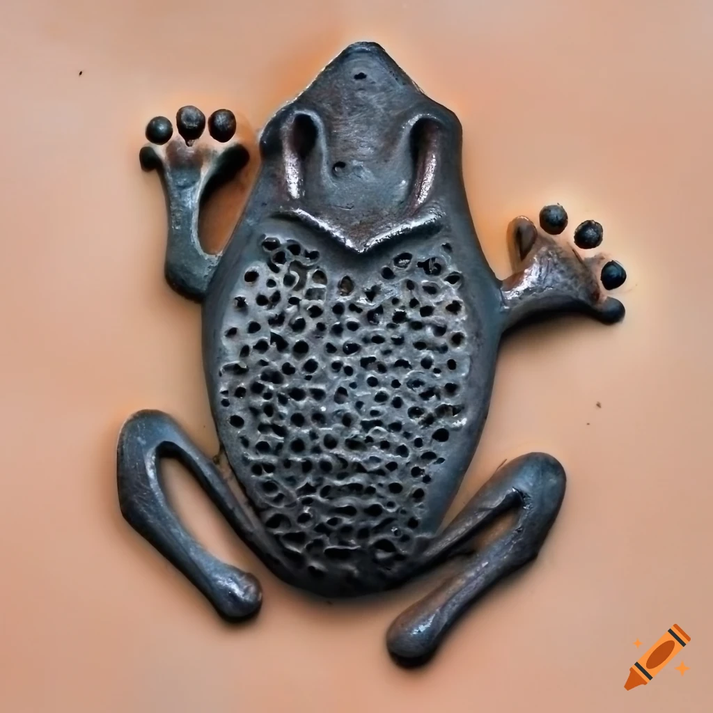 Cast Iron metalwork with frog skin and wool of bat