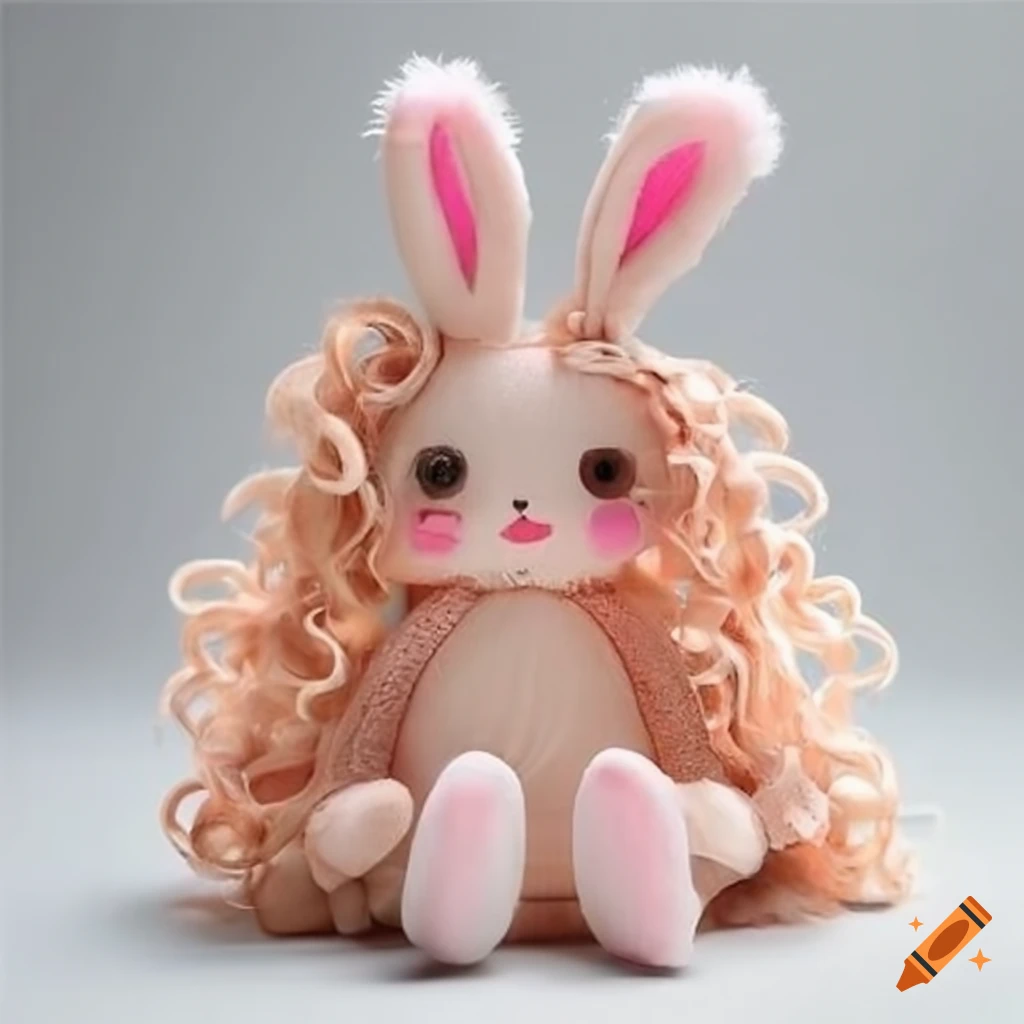 Cute crepe paper bunny doll with soft curls