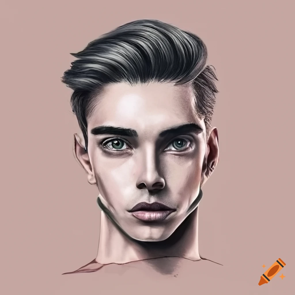 Man with structured geometric patterns and soft, fluid elements inspired look