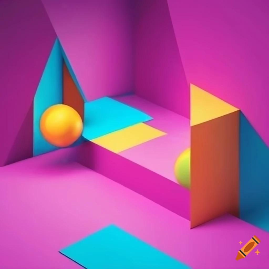 Vibrant scene with colorful 3D geometric shapes