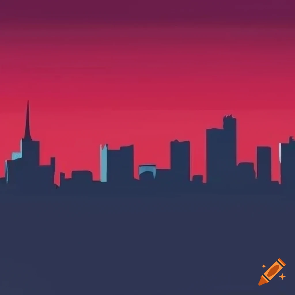 Paper art city skyline with black buildings against a red sky