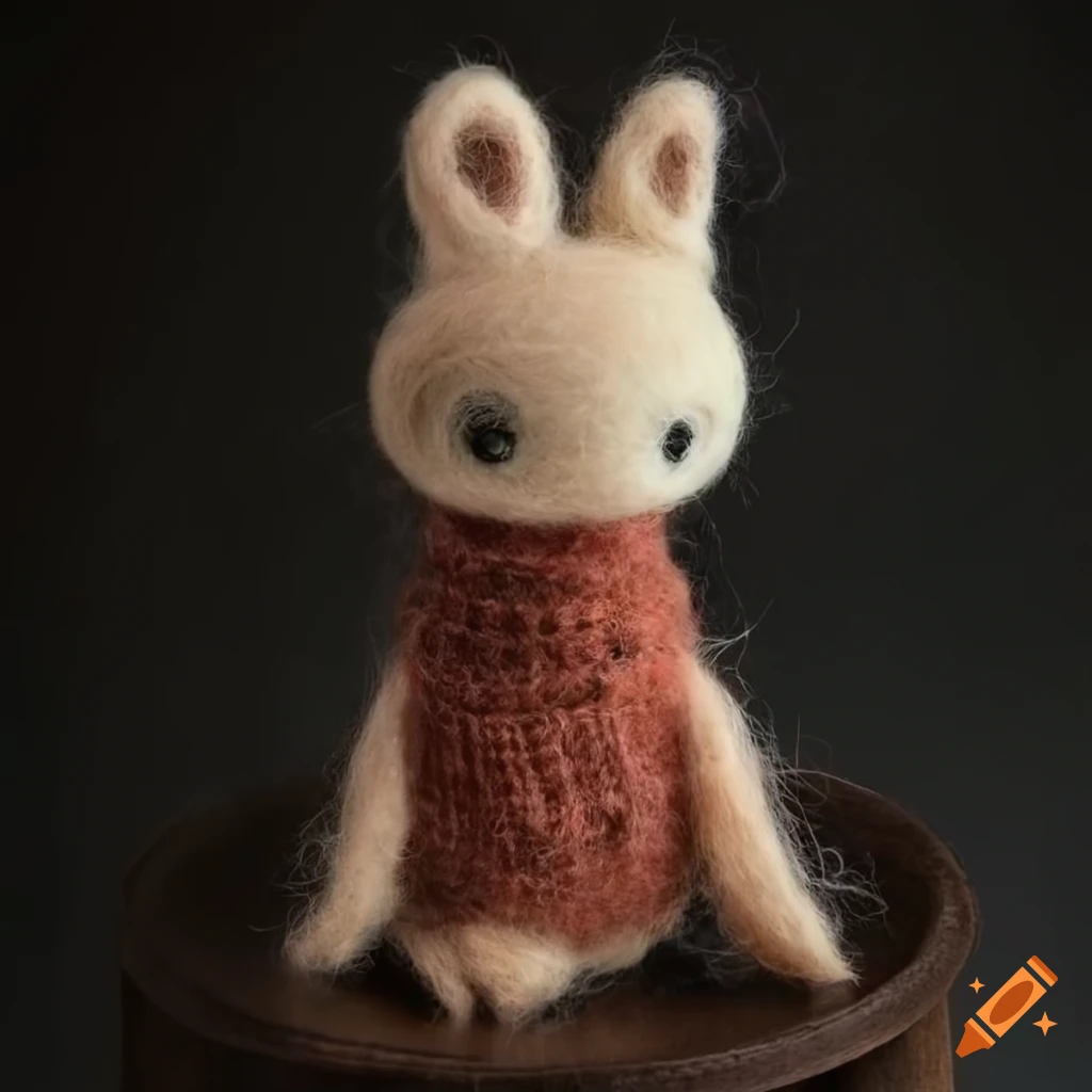 Felted wool creature in cozy felted wool clothing