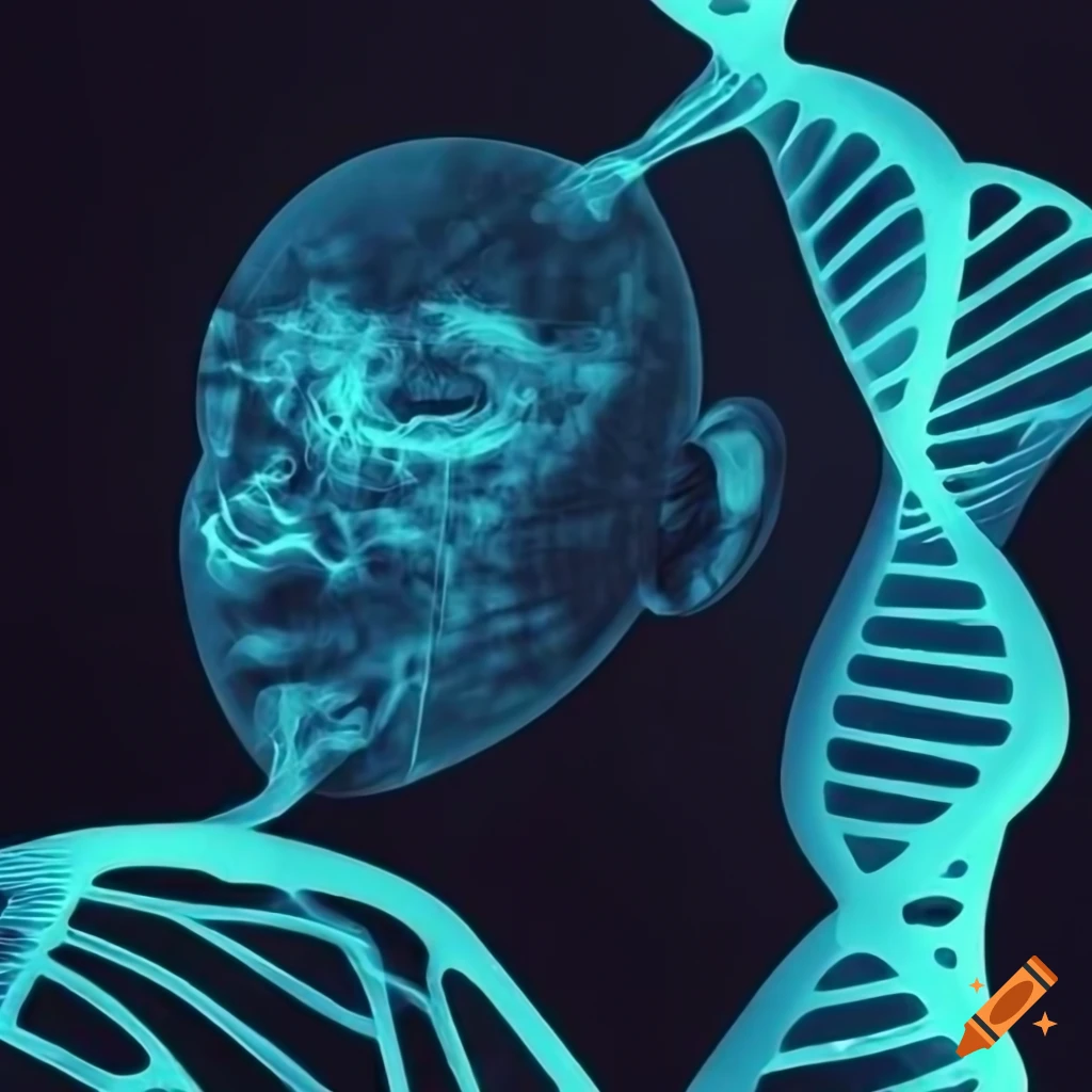 Abstract biomechanical DNA computer face in minimal art style