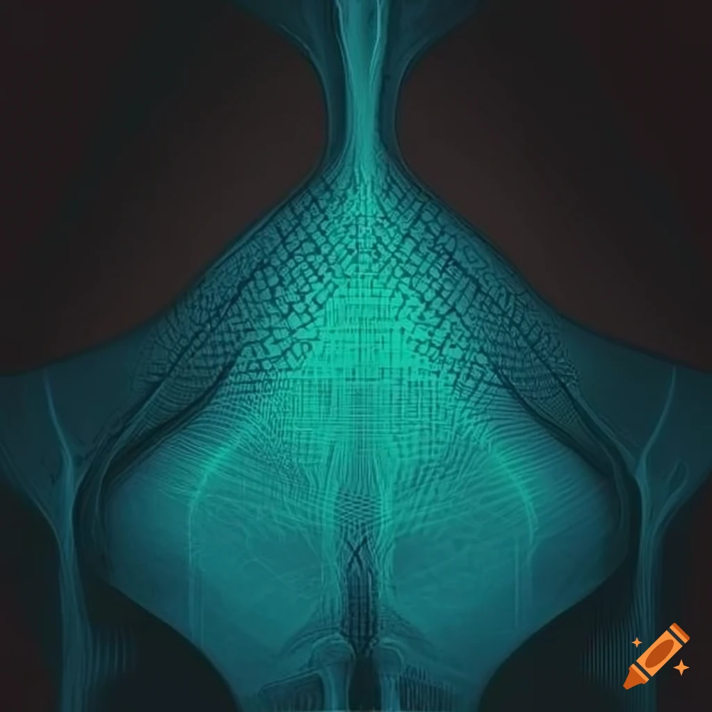 Minimal art with fractured x-ray of organic structures in monochromatic color scheme