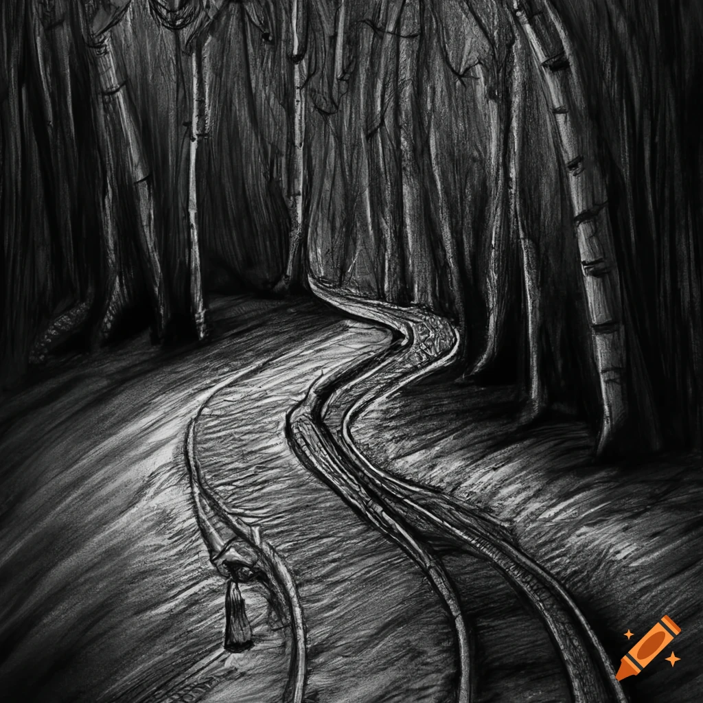 Pencil sketch of dark roads