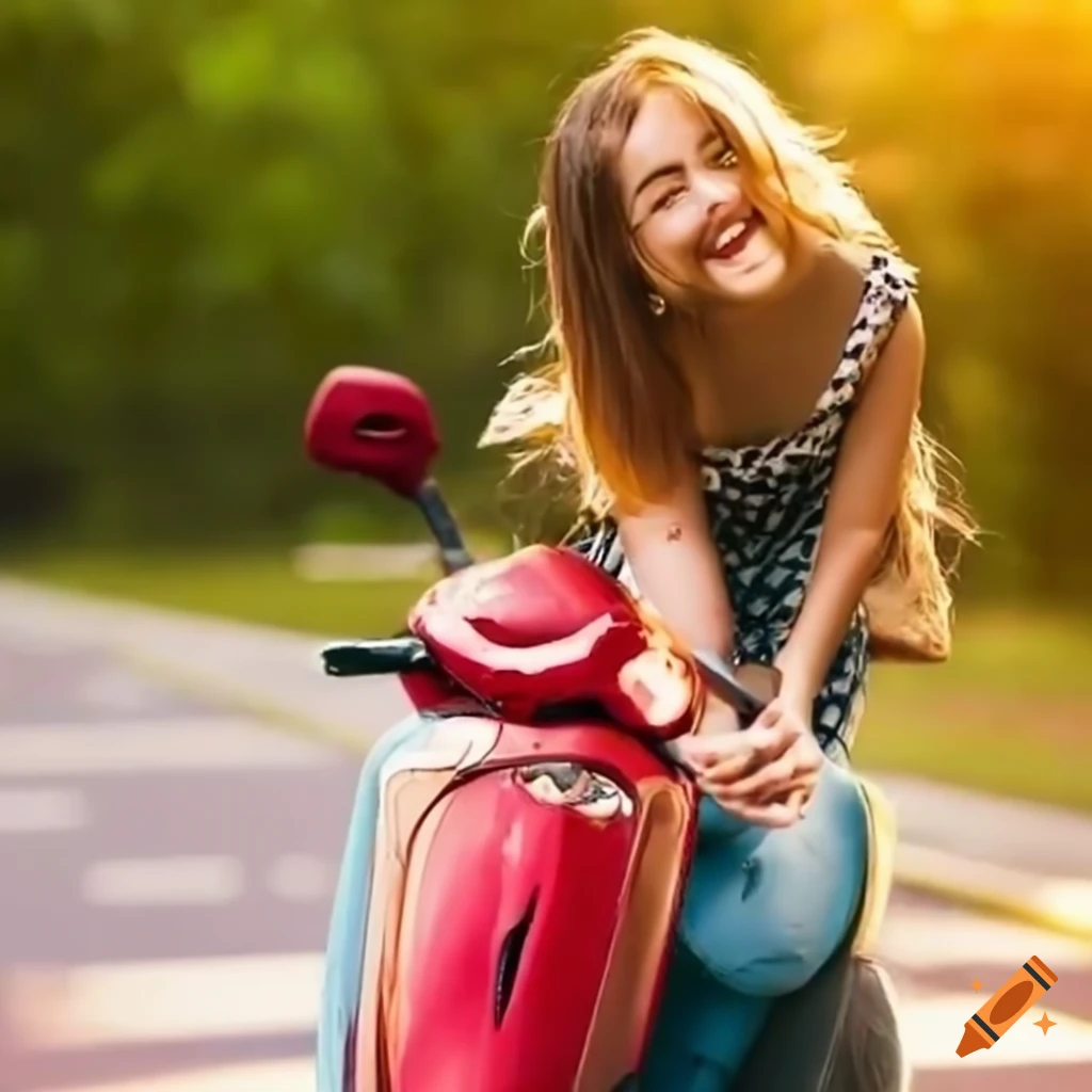 Two female friends riding on a scooter together