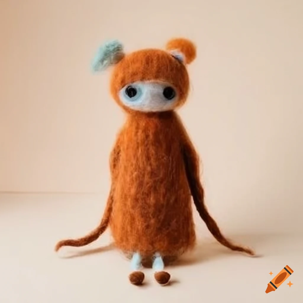 Felted wool creature in cozy wool clothing