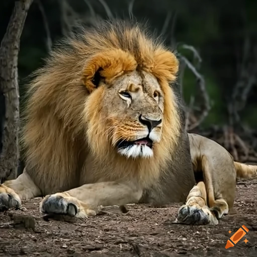 Bored lion irritated by a giant mosquito