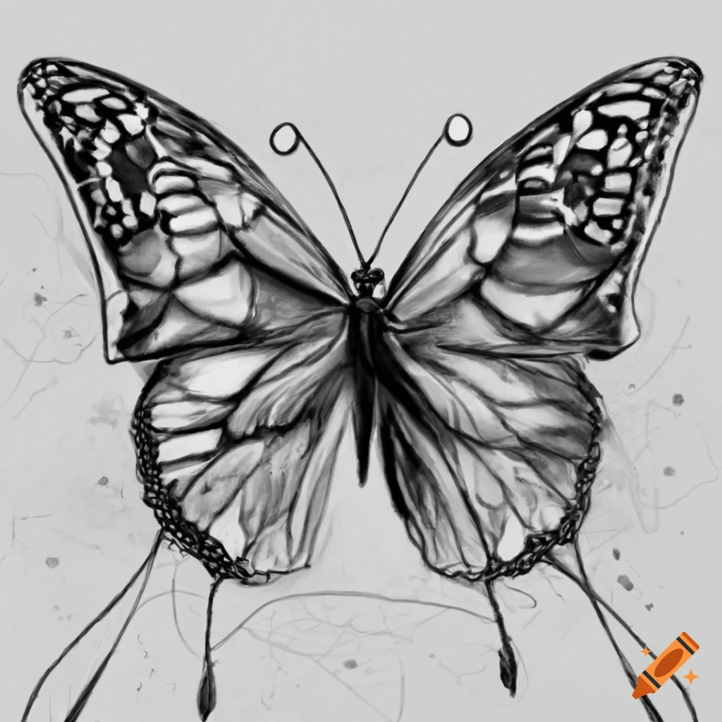 Sketch of butterfly in black charcoal