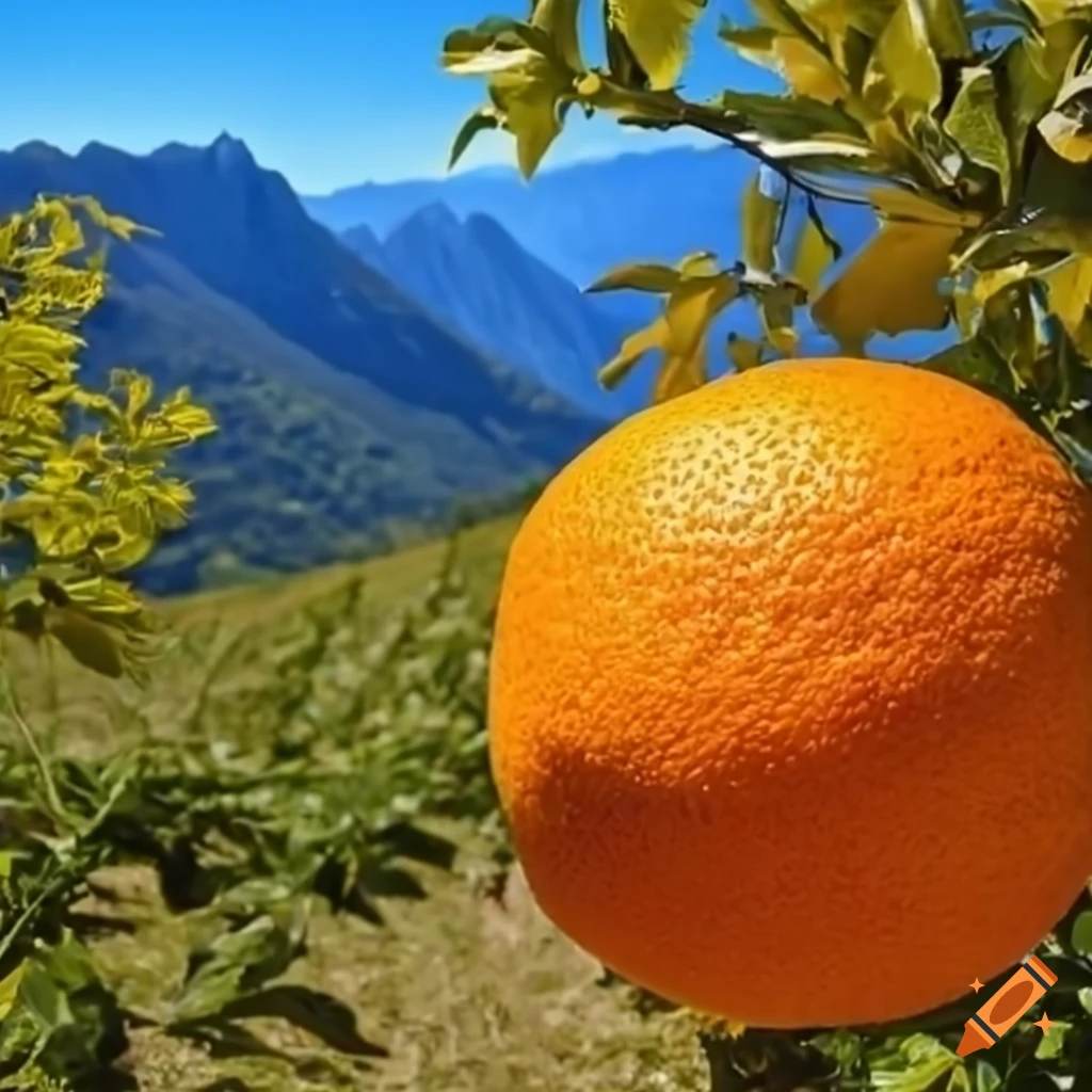 Verger in the Alps with blue-colored oranges
