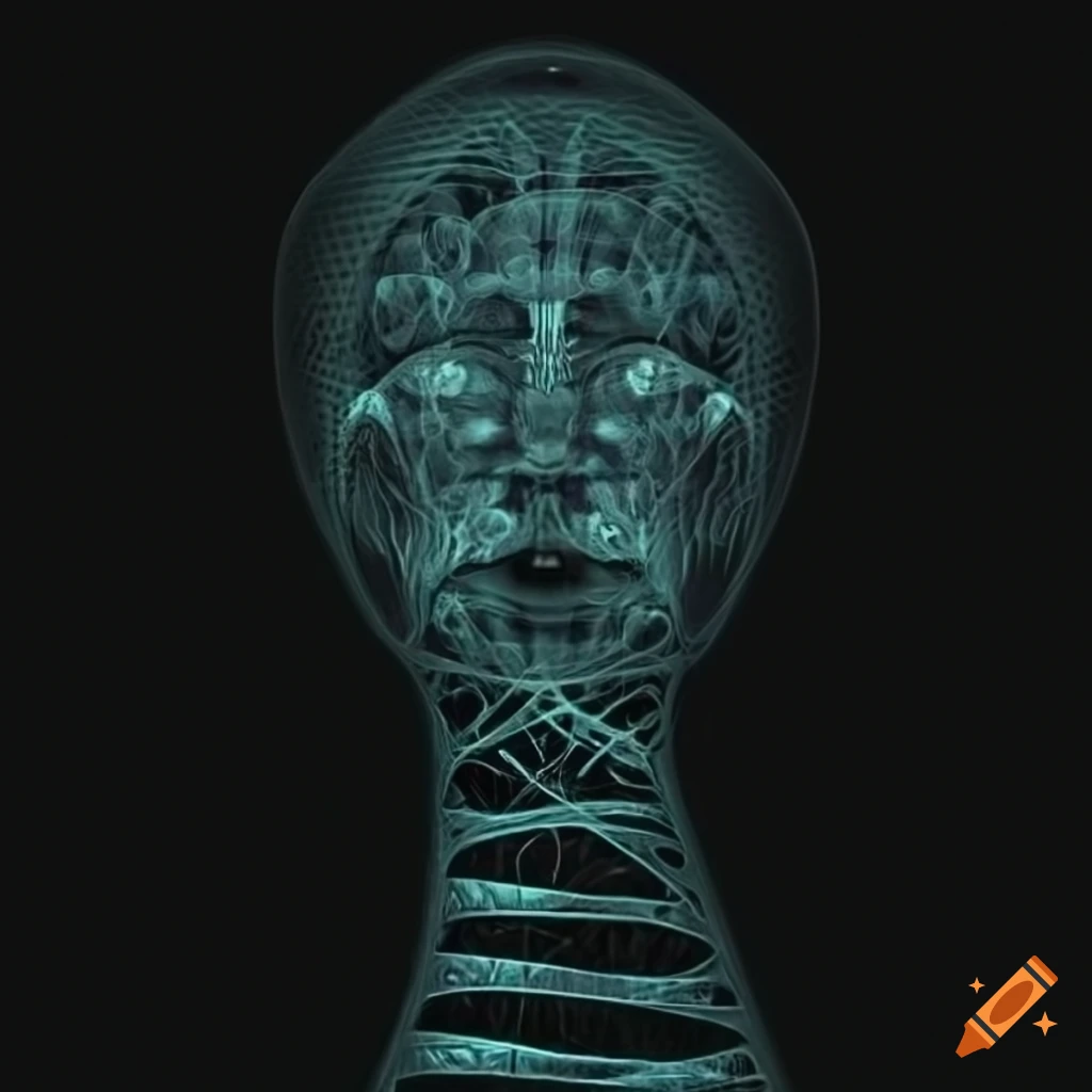Abstract biomechanical DNA computer face in minimal x-ray art