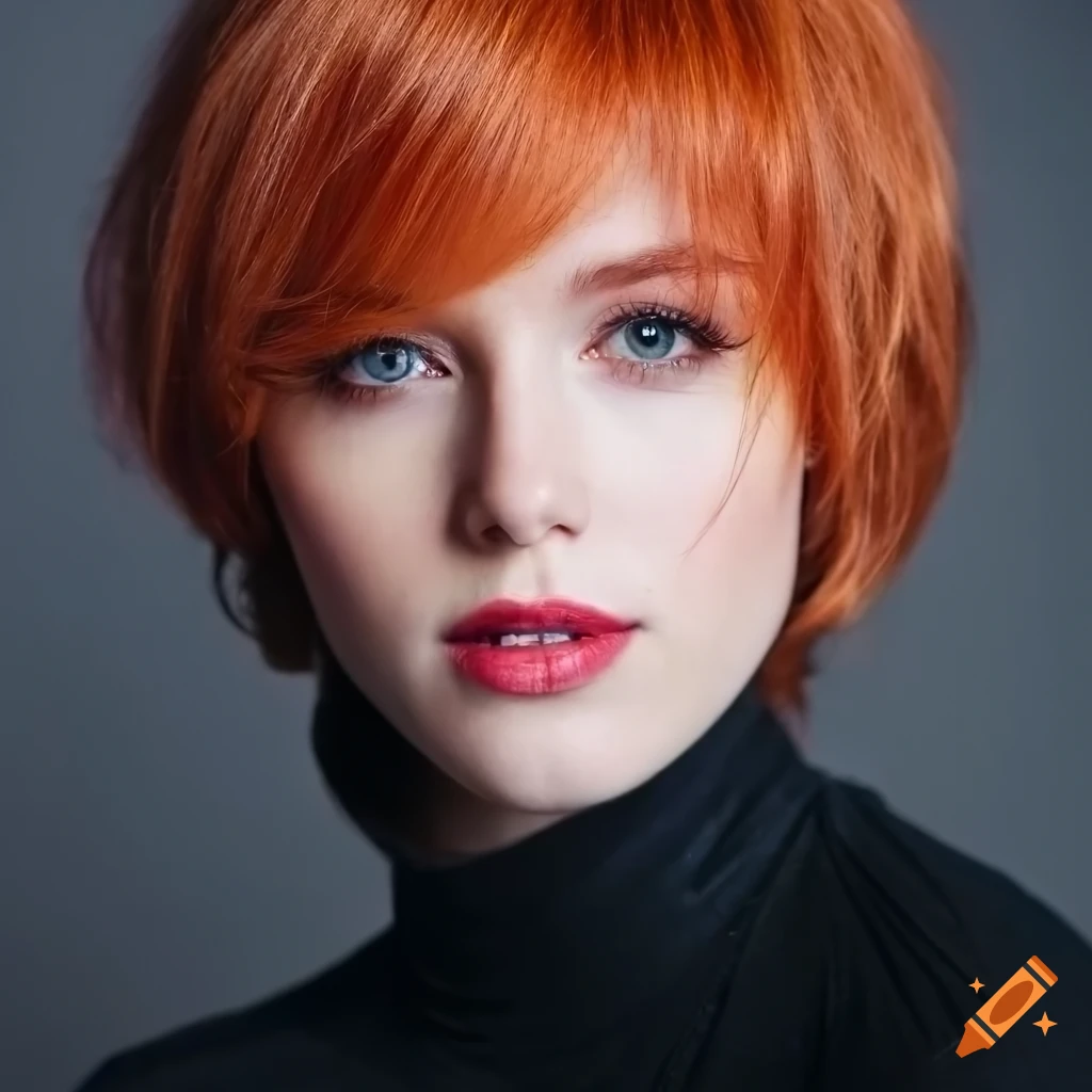 Portrait of elegant young Irish woman with short red hair in natural lighting