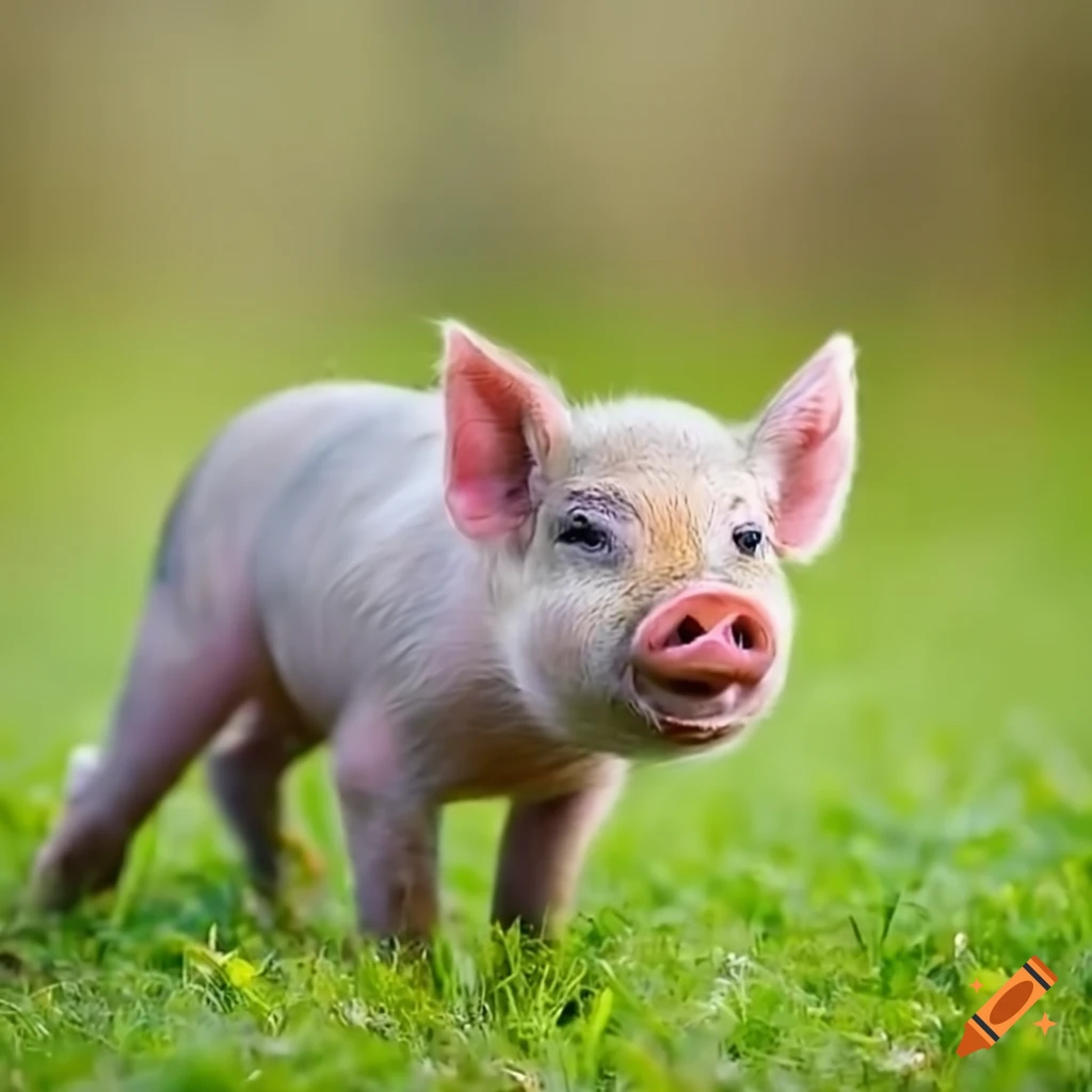 Playful piglet frolicking in a green meadow