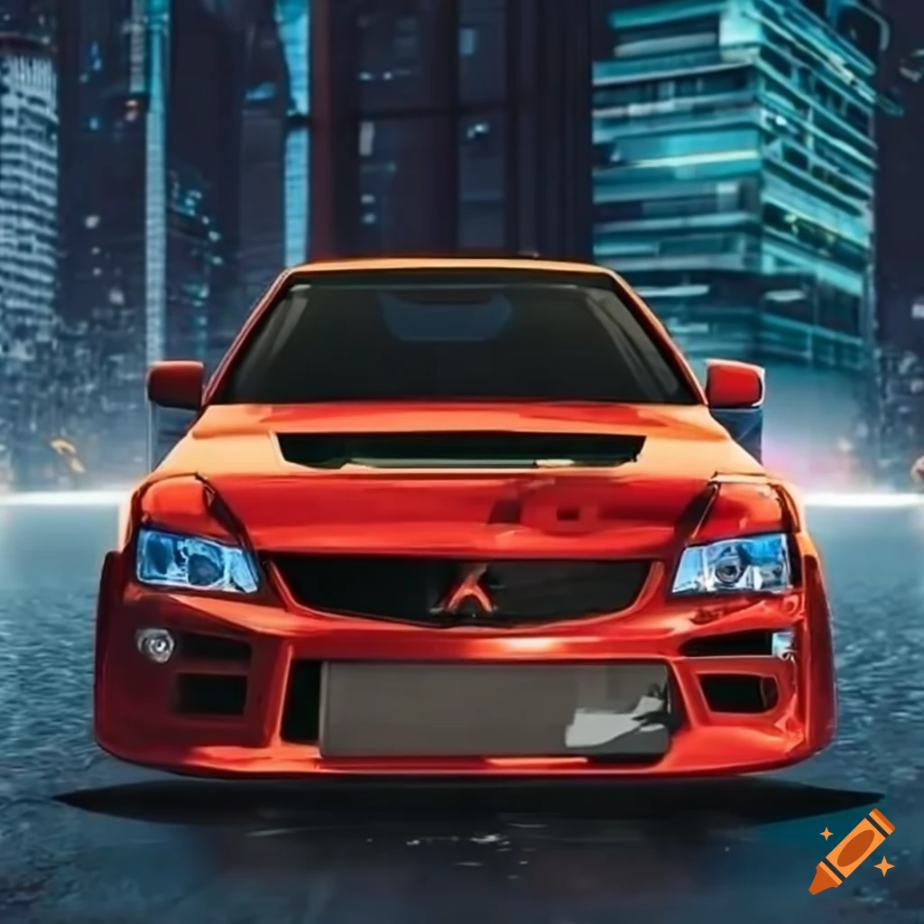 Stylized lancer evolution car with personalized 'j' license plate in