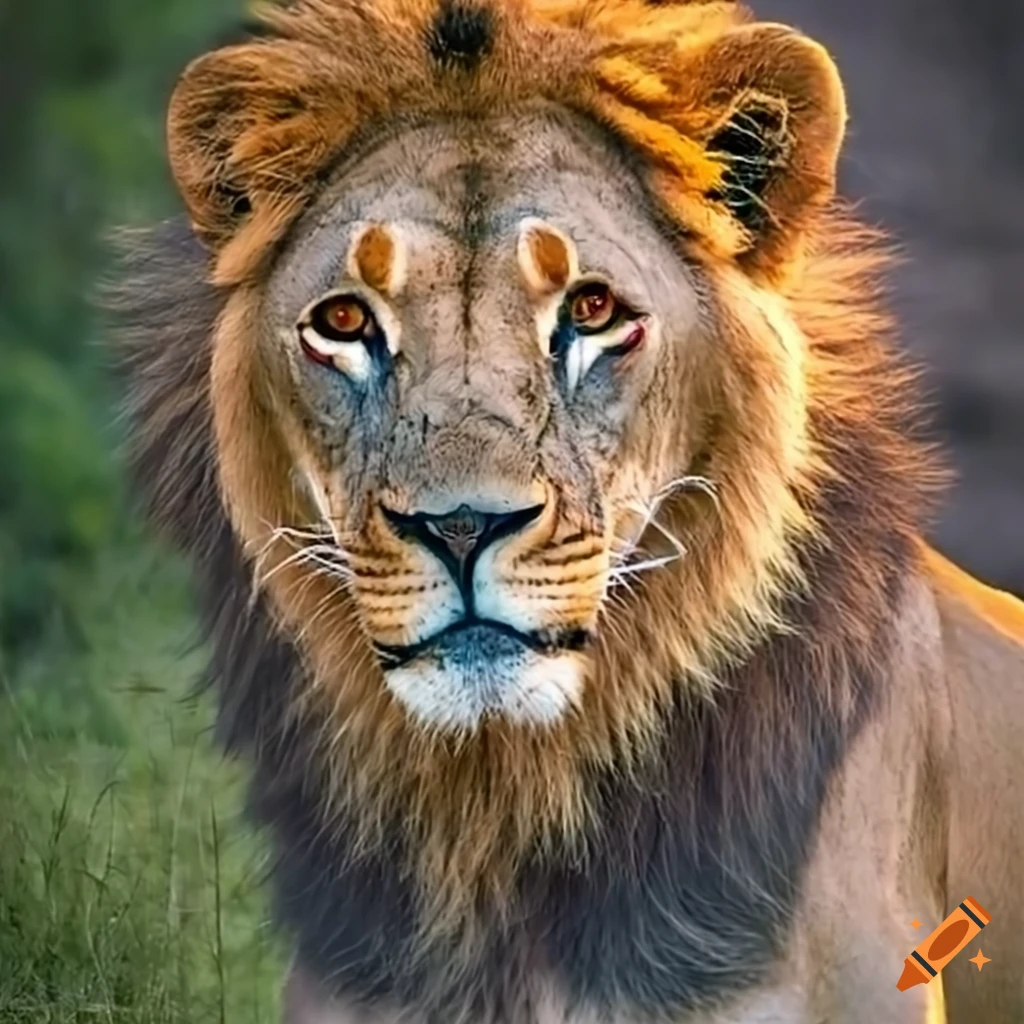 Lion with scar in sunrise