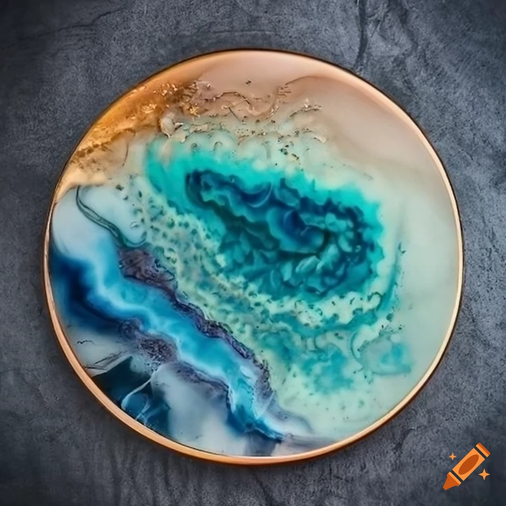 Resin art coaster in marine colors