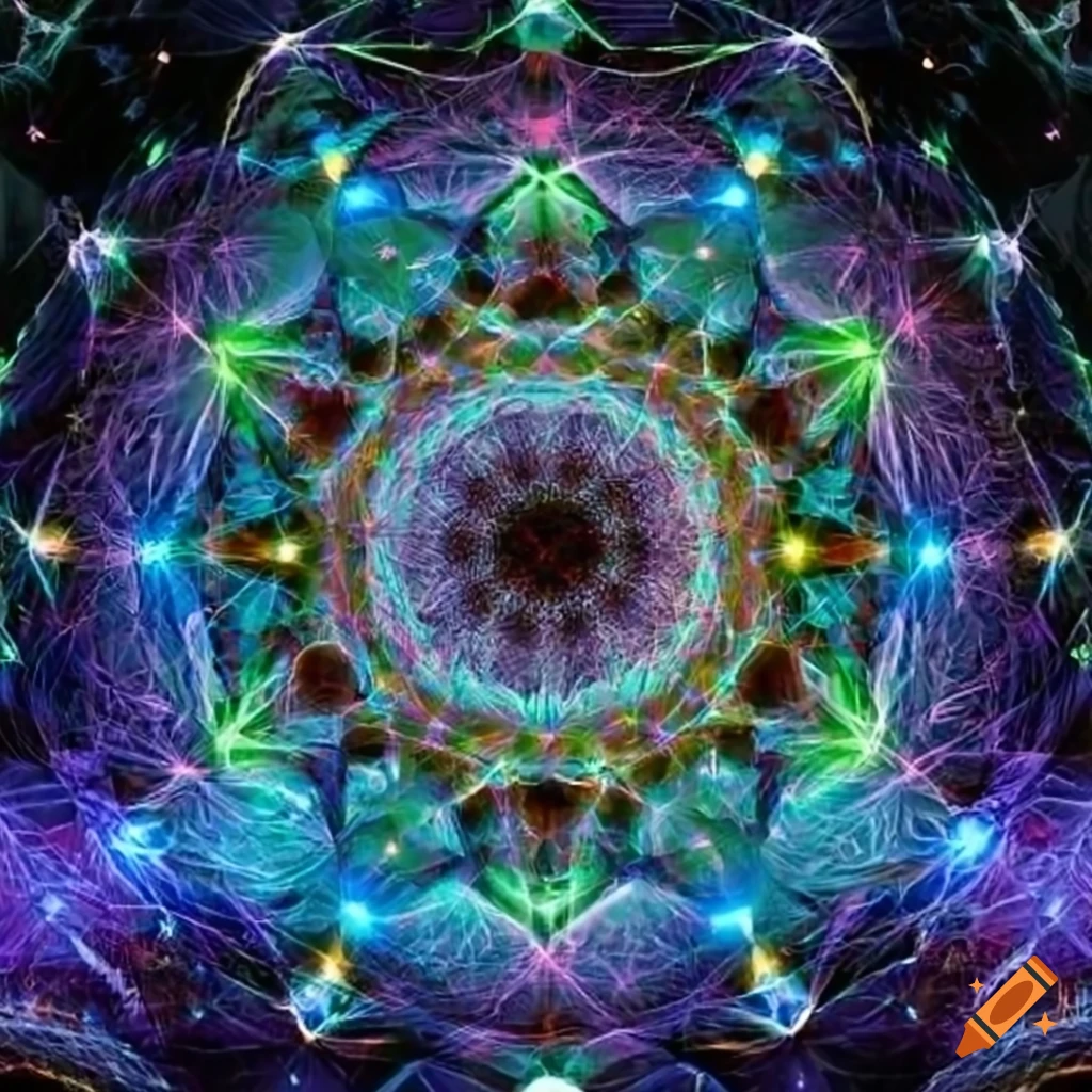 Dynamic visualization of Metatron's Cube with vibrant laser beams and intricate patterns