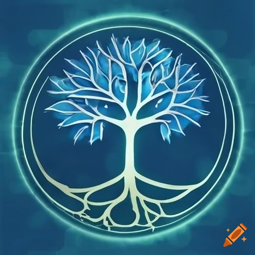 Expansive tree symbolizing growth, renewal, and unity in green and blue colors