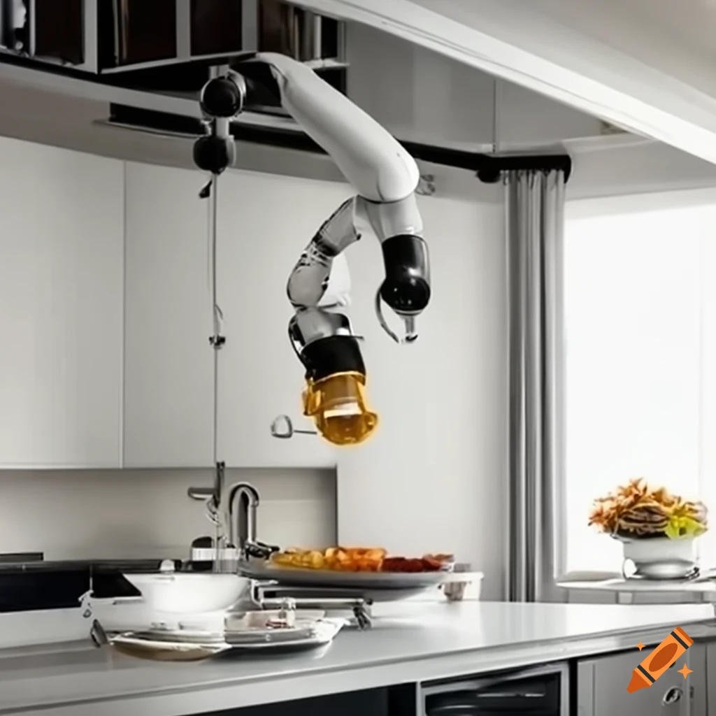 Robot arms cooking food in the kitchen