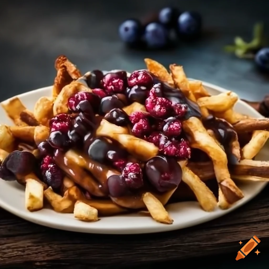 Poutine topped with Akebia berries