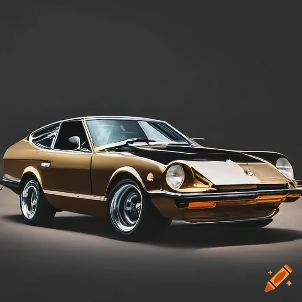 Champagne and black Datsun 280ZX sleek and shiny on the road