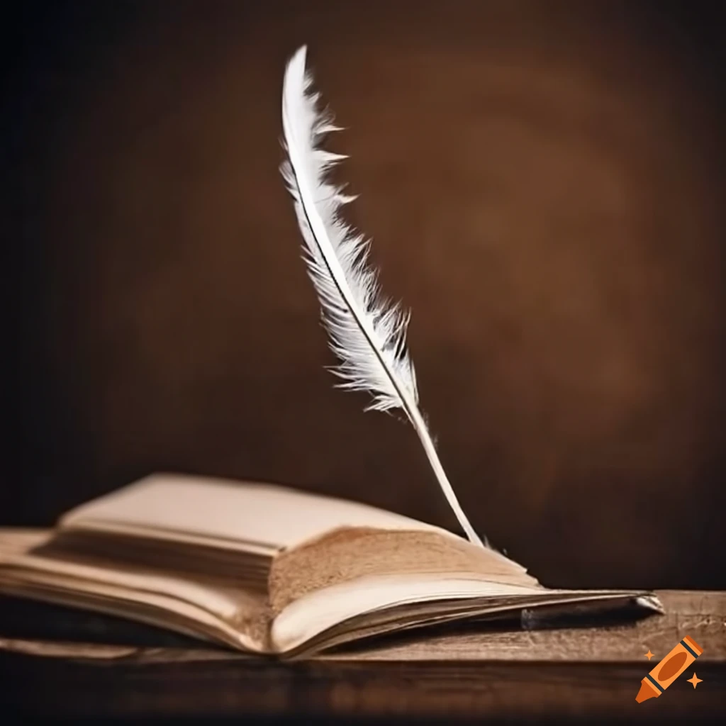 Feather writing on an old notebook