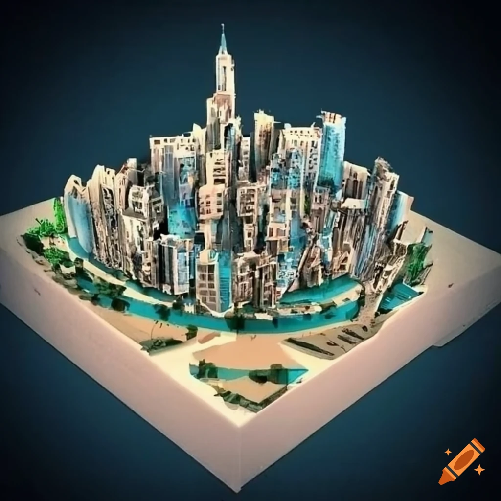 Model of Mumbai sustainable development city plan made from recycled materials