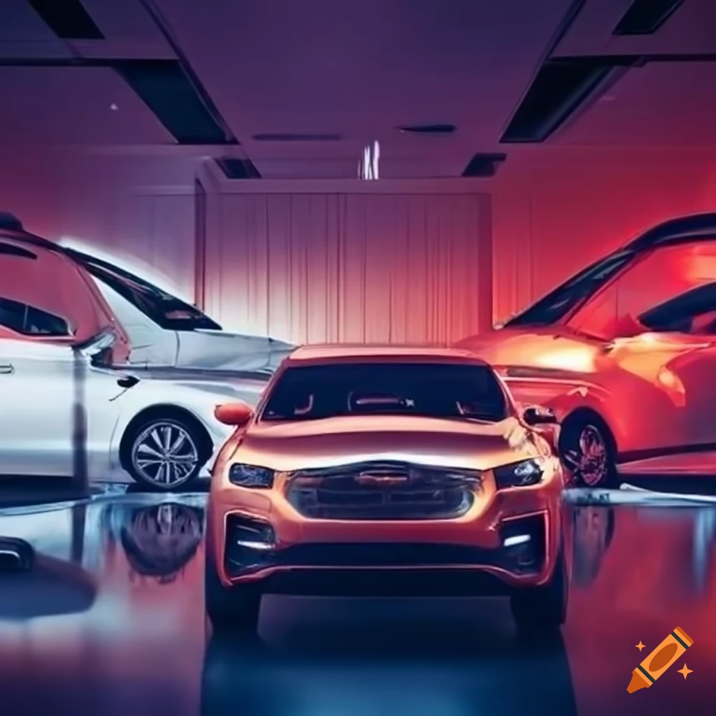 Professional marketing study featuring cars in a well-lit showroom
